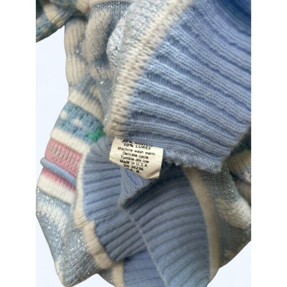 Vintage 80s Rose Pastel Sparkle Coogi Style Chunky Knit Sweater Fairy Kei M/L - Picture 2 of 10